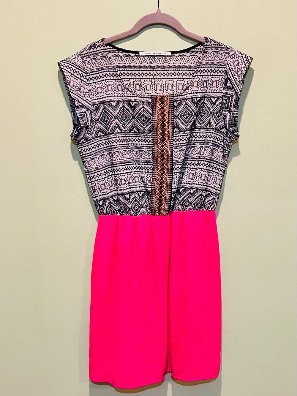 Collective Concepts Black & White Geo Top with Hot Pink Skirt Mini Dress
